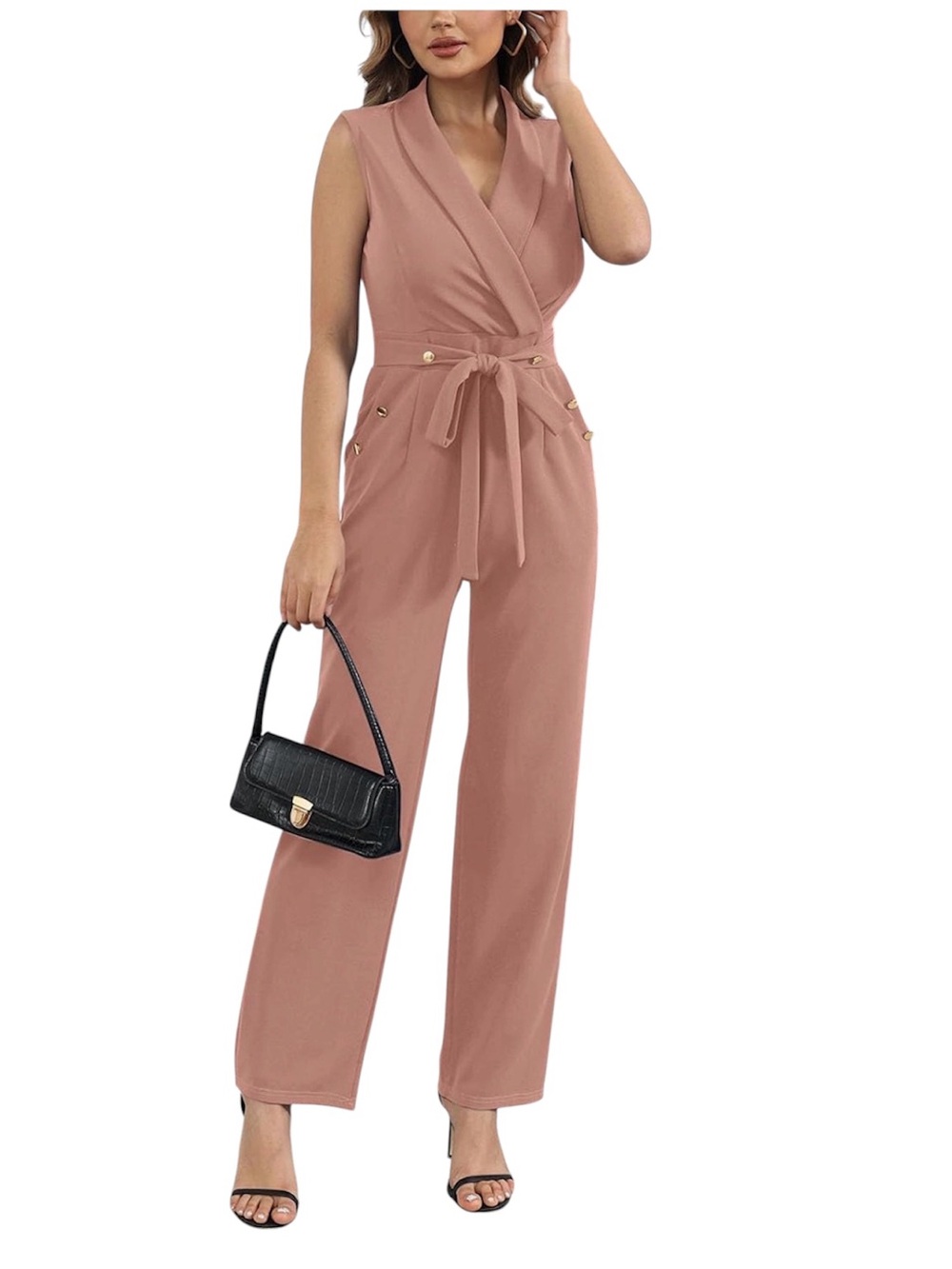 Sleeveless Wrap Jumpsuit Blush Pink Tie Waist Wide Leg NWT Large